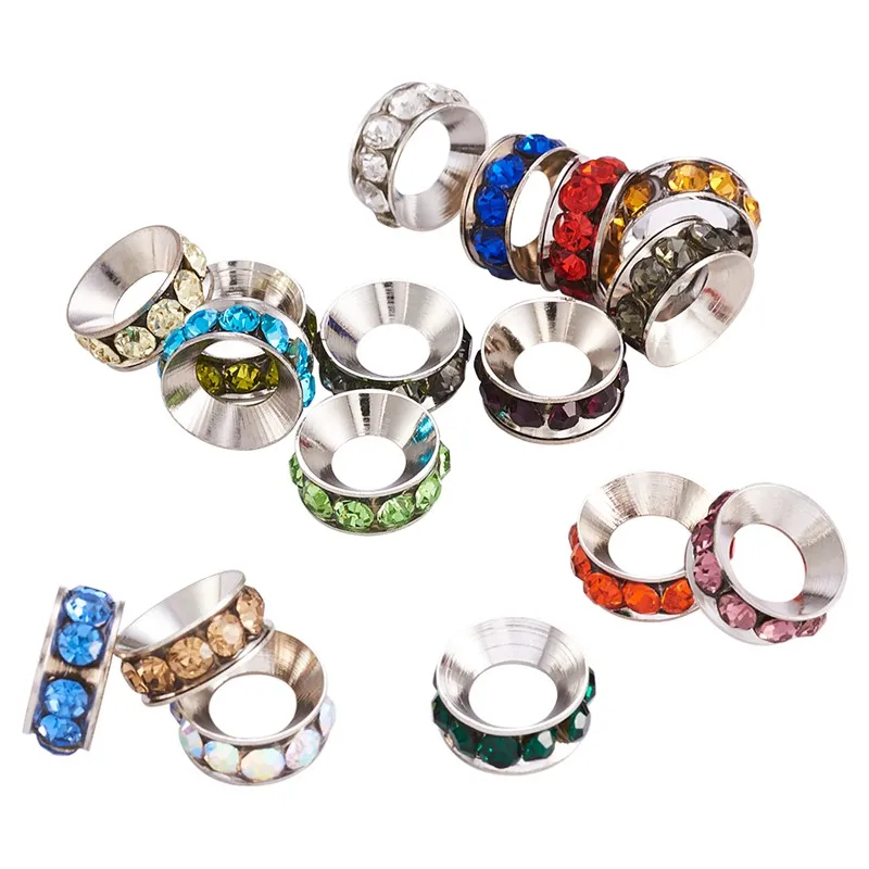 

100pcs Brass Rhinestone Beads Spacer Beads Rondelle Shape Mixed Color For Jewelry Making DIY Accessories 10x4mm Hole: 5mm