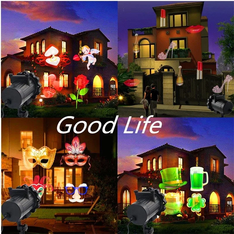 Движущиеся рождественские лазерные прожекторные лампы 16 узоров светодиодный