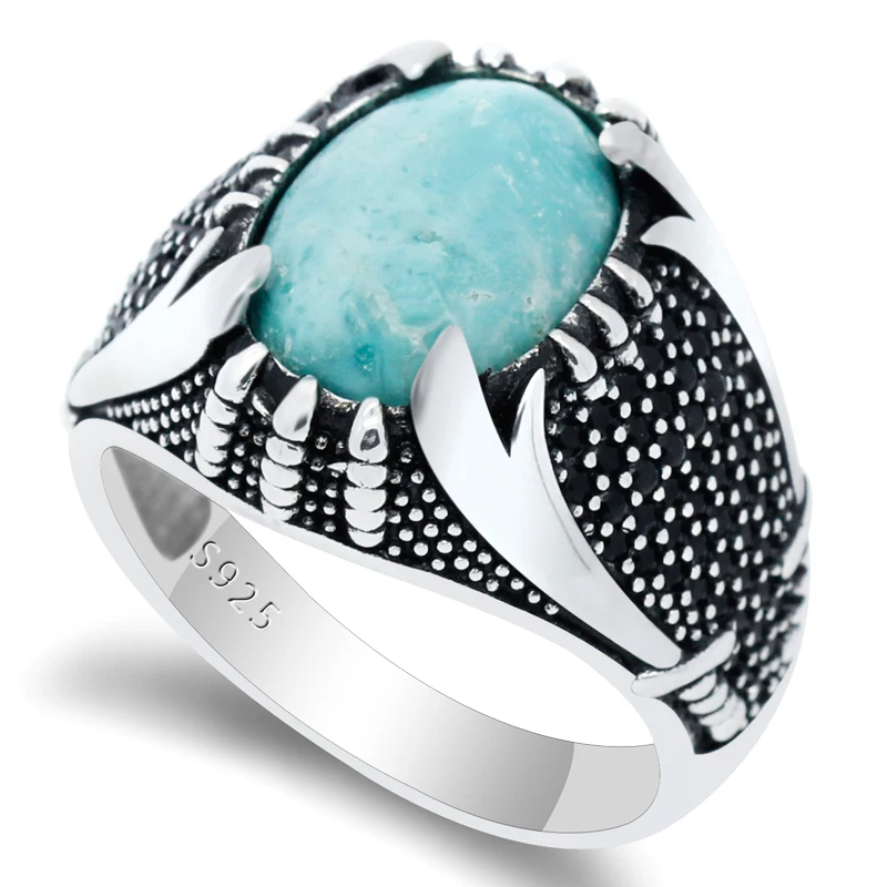Бирюзовое кольцо 925 пробы серебряное исламское двойные мечи мощное коготь для