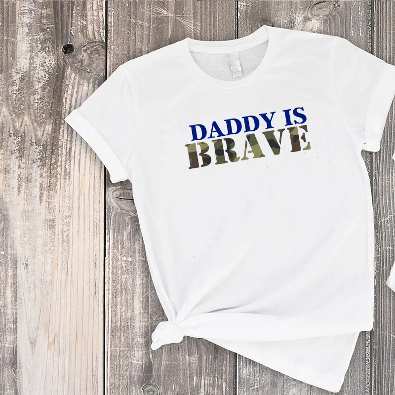 Land of The Free Because My Daddy Is Brave 4th July Shirt Summer Military Kid Tshirt Home Coming Family Matching Clothes | Мать и ребенок