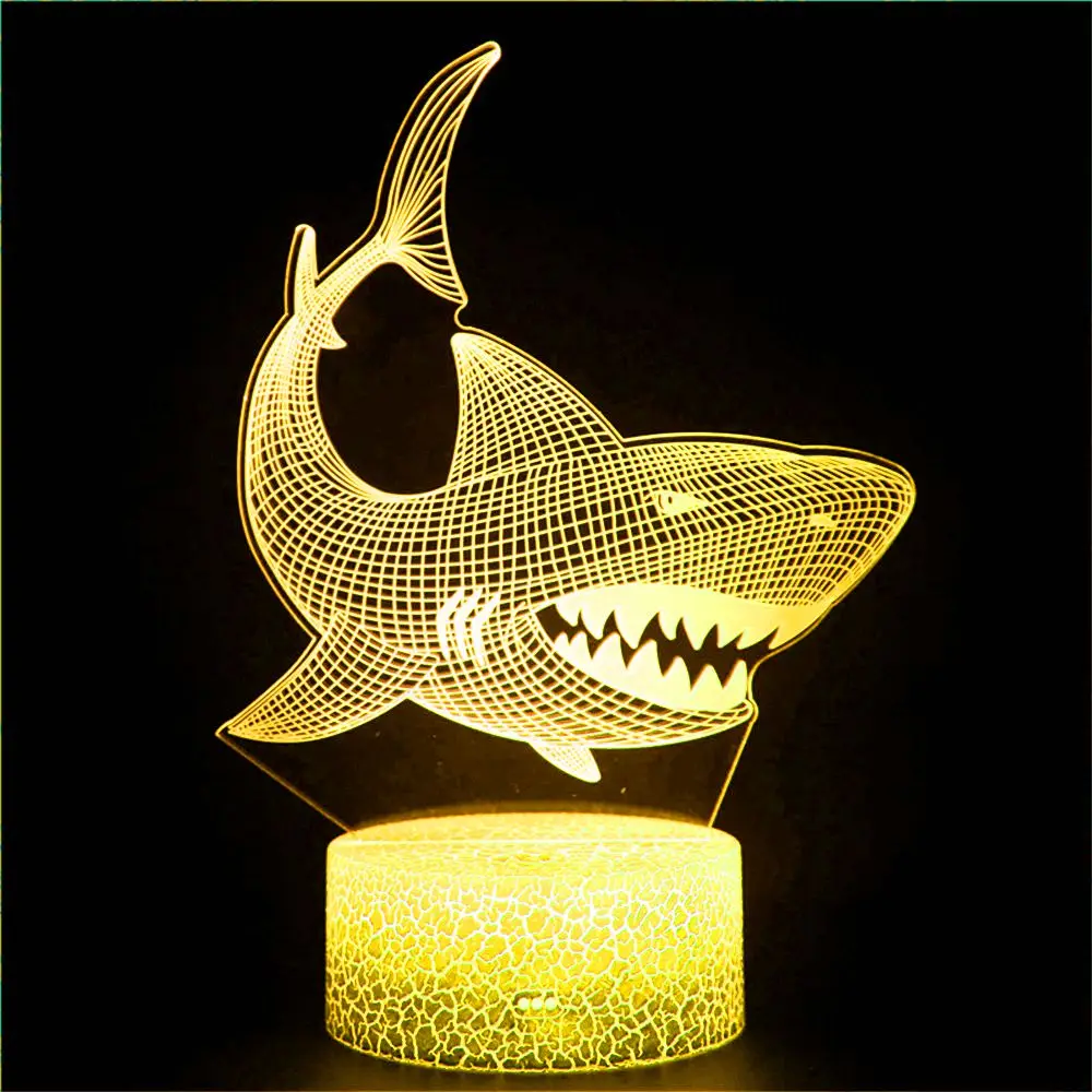 

New Shark 3D LED Cartoon Toy Doll Table Lamp Marine Animal Home Decoration Party 7-Color Night Light Bedside Decorative Lamp