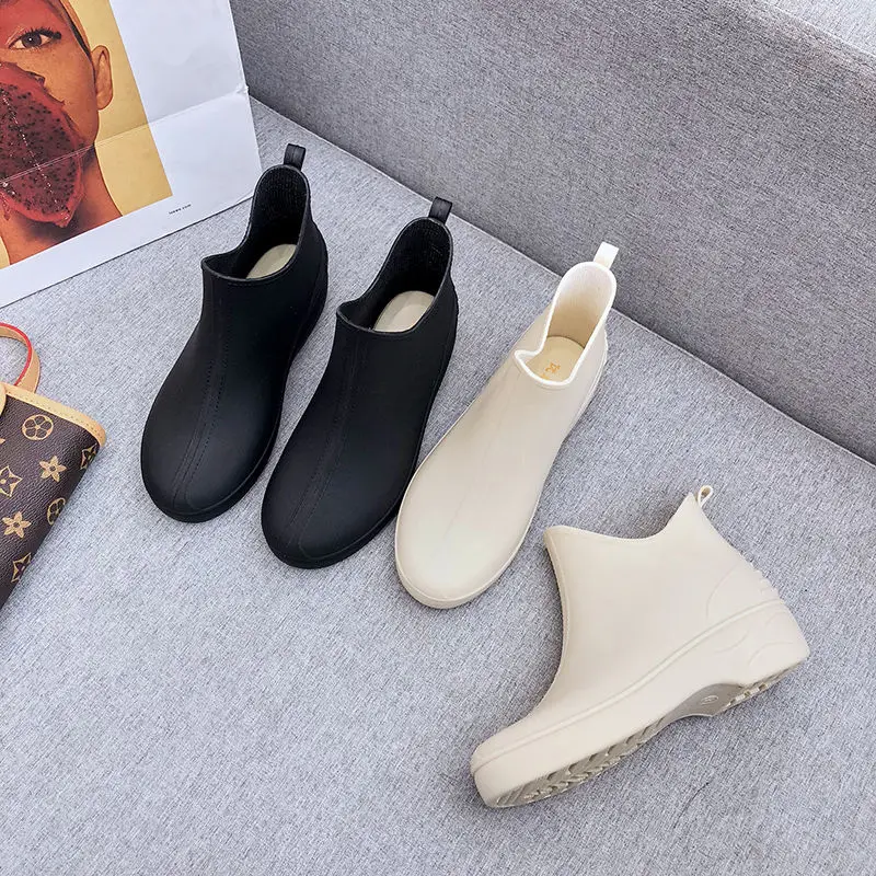 

Japan Fashion Woman Ankle Rain Boots Rubber Boot Non-slip Water Shoes Housewives Mark Shopping Platform Shoes Galoshes For Adult