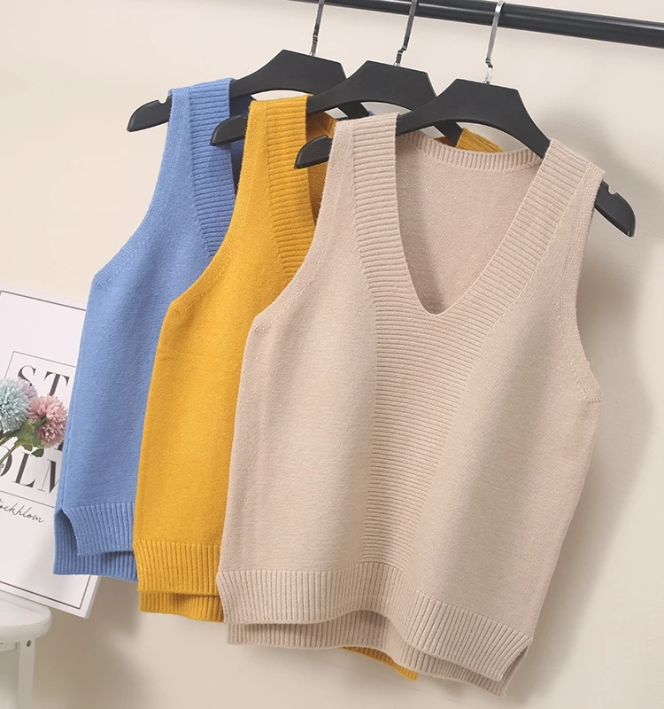 

Sweater Vest Female 2020 Autumn Korean College Style V-neck Girl Small Fresh Sleeveless Loose Student Knit Jumper Women