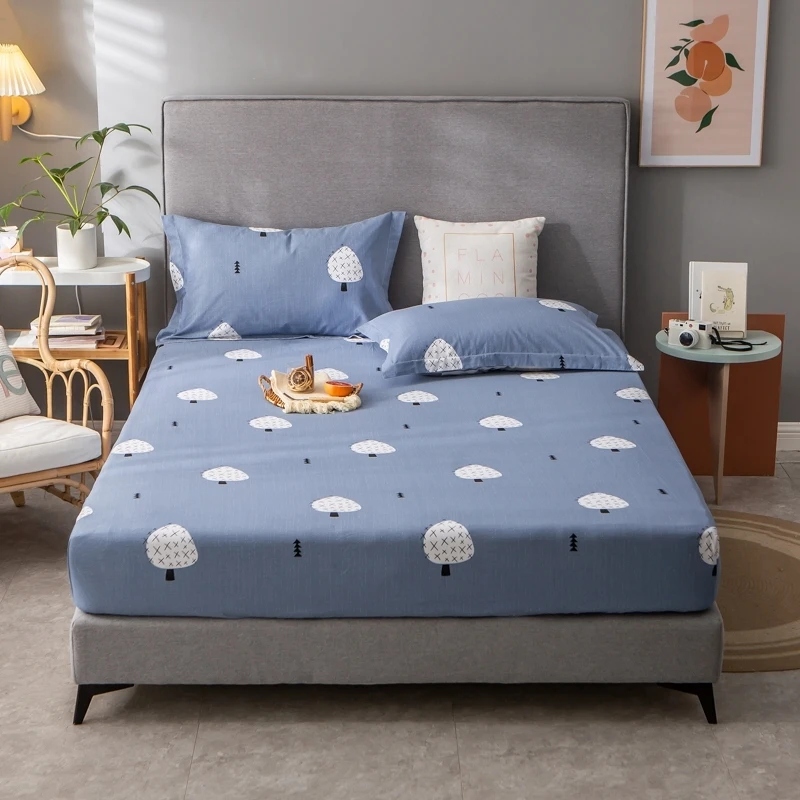 

1pcs Tree Prints Mattress Cover Cotton Fitted Sheet Four Corners with Elastic Band Bed Sheet Mattress Protector No Pillowcases