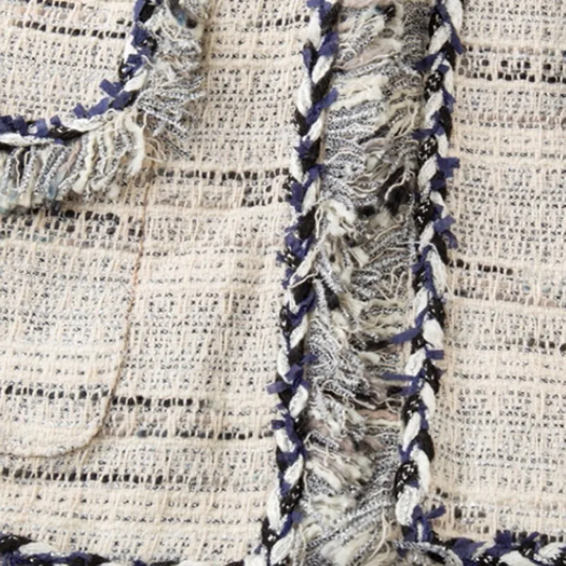 Женская твидовая куртка с длинным рукавом дизайнерская подиумная бежевая