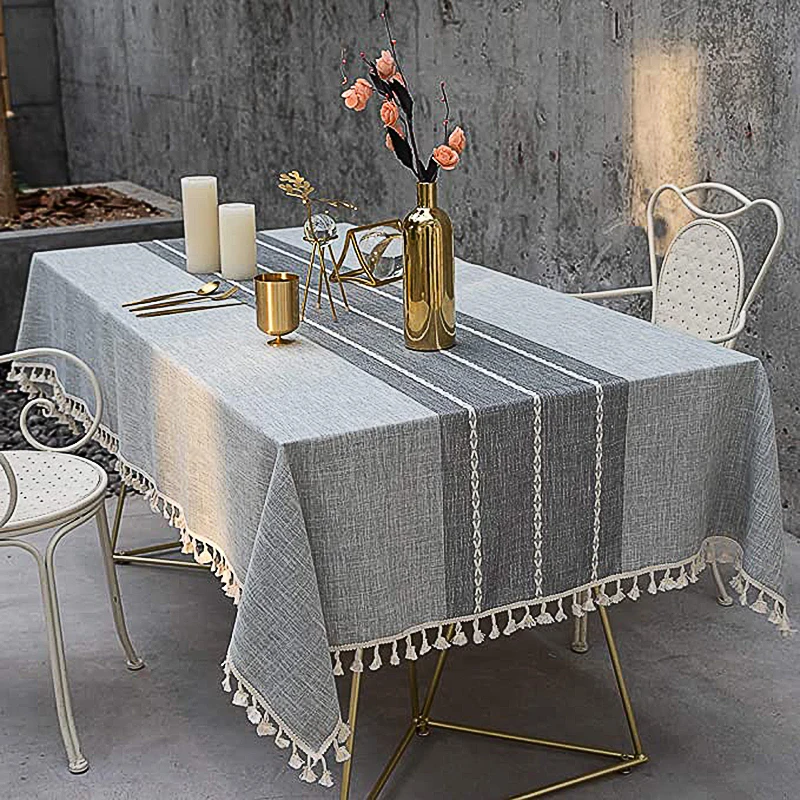 

Cotton and Linen Tablecloth, Wrinkle-free and Fade-proof Tablecloth, Can Be Used for Indoor and Outdoor Meals Tassel Table Cover