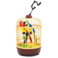 haktoys singing chirping bird in a cage moving beak and tail sound activated and battery operated realistic parakeet on a tre