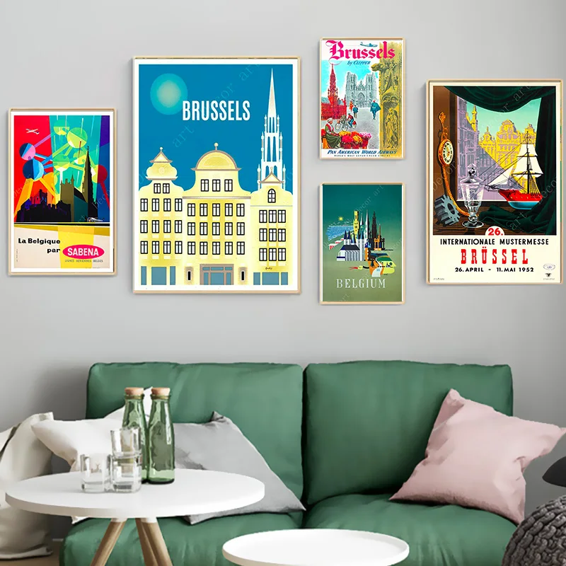 Брюссель столица Бельгии Европа винтажные постеры для путешествий картины на