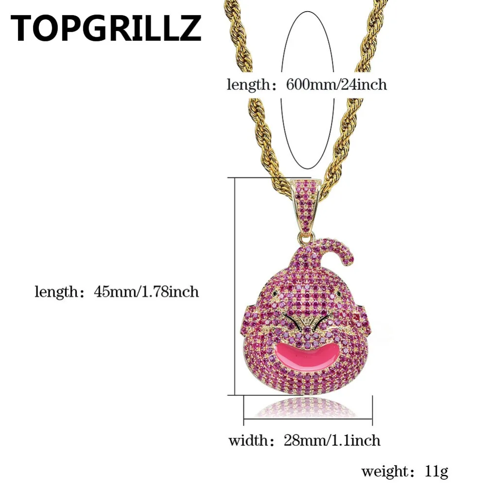 TOPGRILLZ Жемчуг дракона персонаж малыш Буу кулон ожерелье Iced Out кубический циркон хип хоп золотой серебряный цвет для мужчин Шарм цепи ювелирные изделия