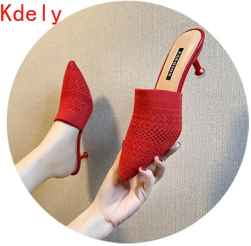 

Женские сетчатые шлепанцы, летние, дышащие, с острым носком, на тонком каблуке, 2020