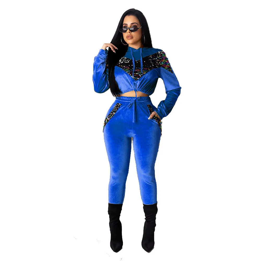 Женский Бархатный спортивный костюм комплект из двух предметов Клубная одежда