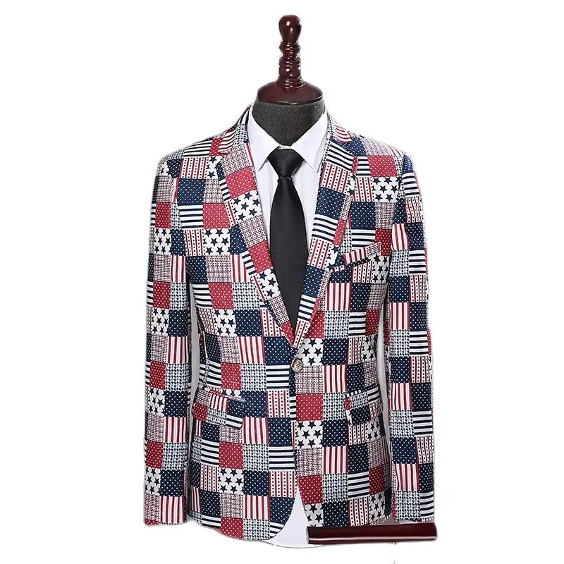 Мужской Клетчатый Блейзер на одной пуговице приталенный Официальный