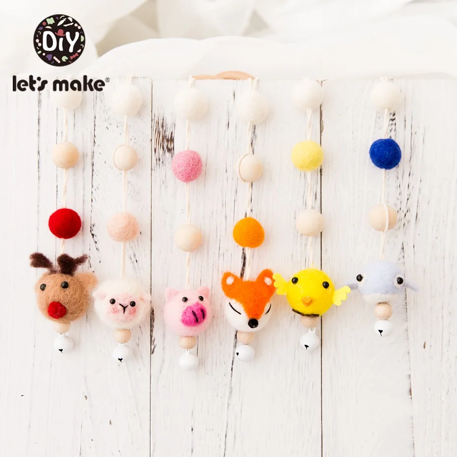 Let'S Make Baby Mobile 1 шт. шерстяные цепочки с животными фетровые шарики Pom для коляски кровать колокольчик подвесная пустышка для игры в спортзал игрушки декор для детской комнаты