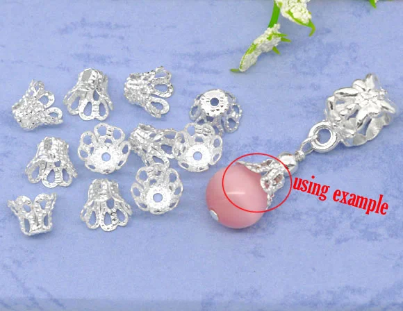 

Doreen Box Lovely 200 Silver color Flower Bead Caps 6x5mm Findings (B07873)
