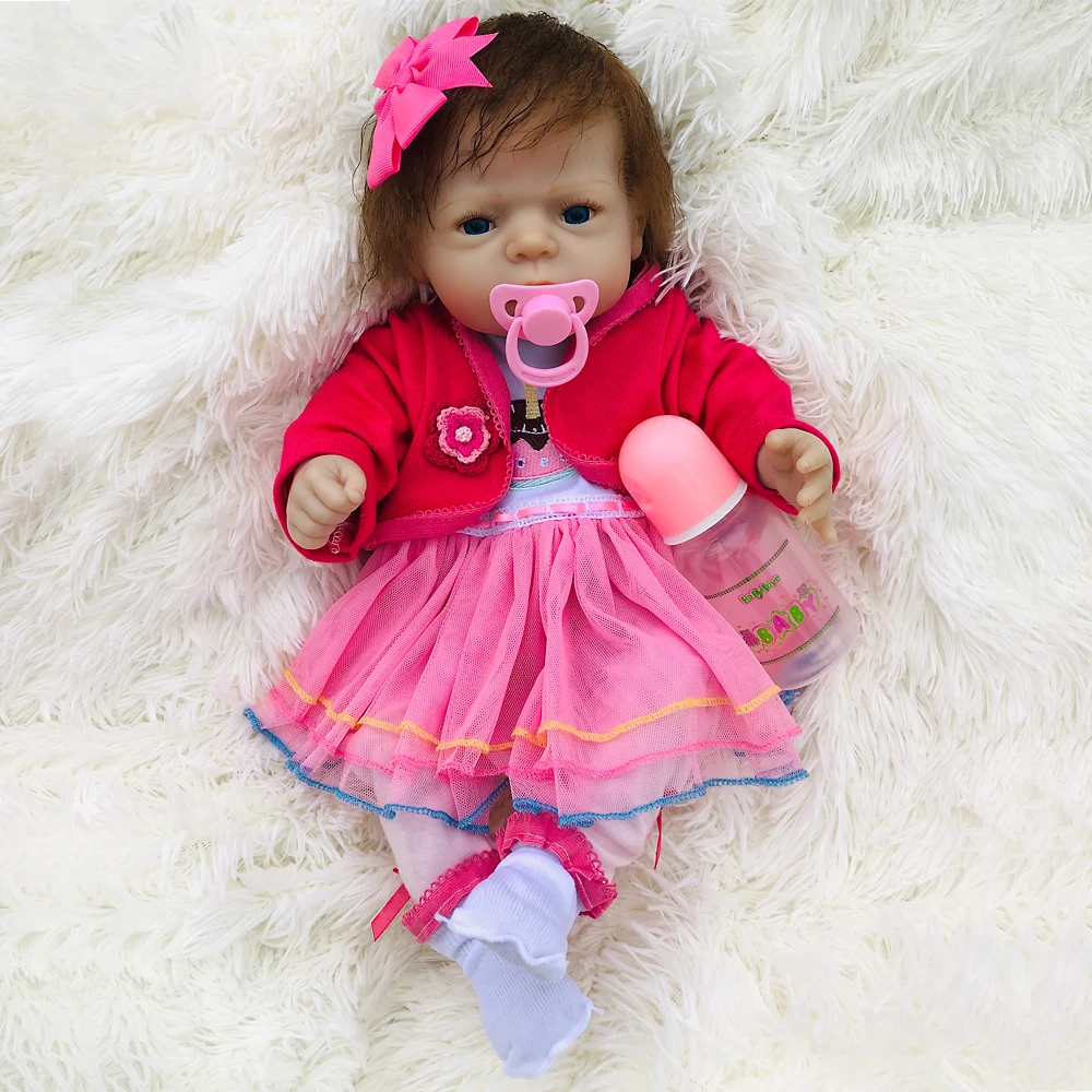 Кукла реборн девочка 55 см настоящая силиконовая кукла реборн Bebe живая кукла с розовым платьем Bonecas bebes Reborn de силиконовая настоящая игрушка подарок