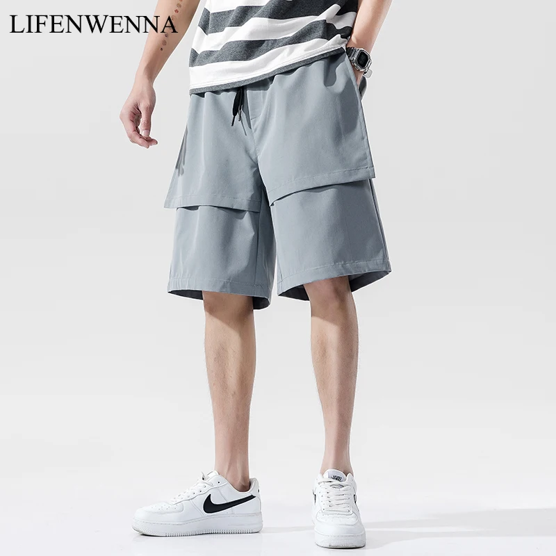 

LIFENWENNA, мужские повседневные Летние Шорты, модный дизайн, однотонные шорты, свободные, в стиле пэчворк, пляжные мужские шорты, размера плюс, ...