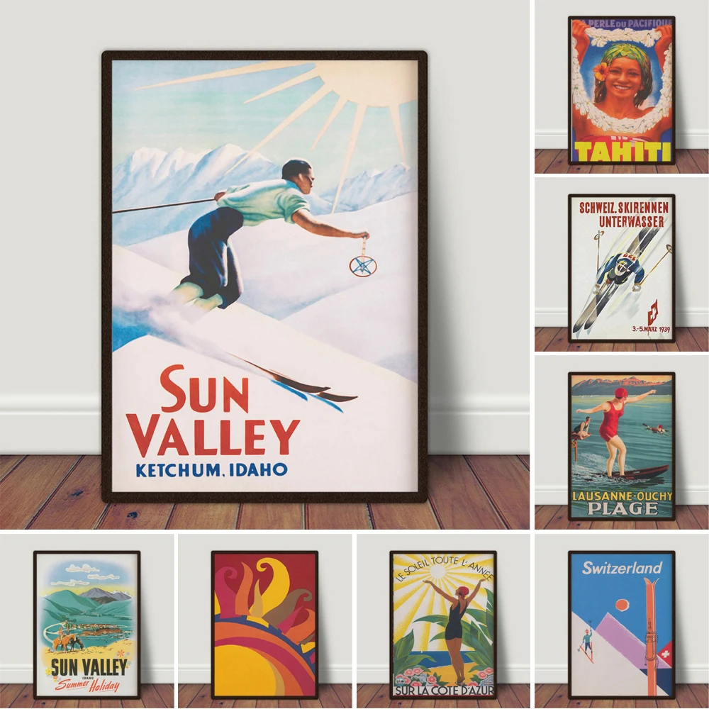 ВИНТАЖНЫЙ ПЛАКАТ лыжи Sun Valley плакат в стиле индахо ретро настенное украшение для