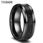 Мужское кольцо Tigrade 8 мм из карбида вольфрама, обручальные кольца с инкрустацией из черного песчаника, полированные со скошенными краями, Размер 7-13