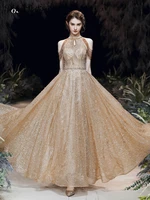 gold glitter celebrity dresses long 2020 sexy half a line floor length handmade beading lace evening gown with pearl