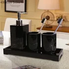 Принадлежности для ванной комнаты с мраморной текстурой, черные аксессуары из каучука для ванной комнаты из четырех частей с дозатором, держателем для зубных щеток, дозатором мыла