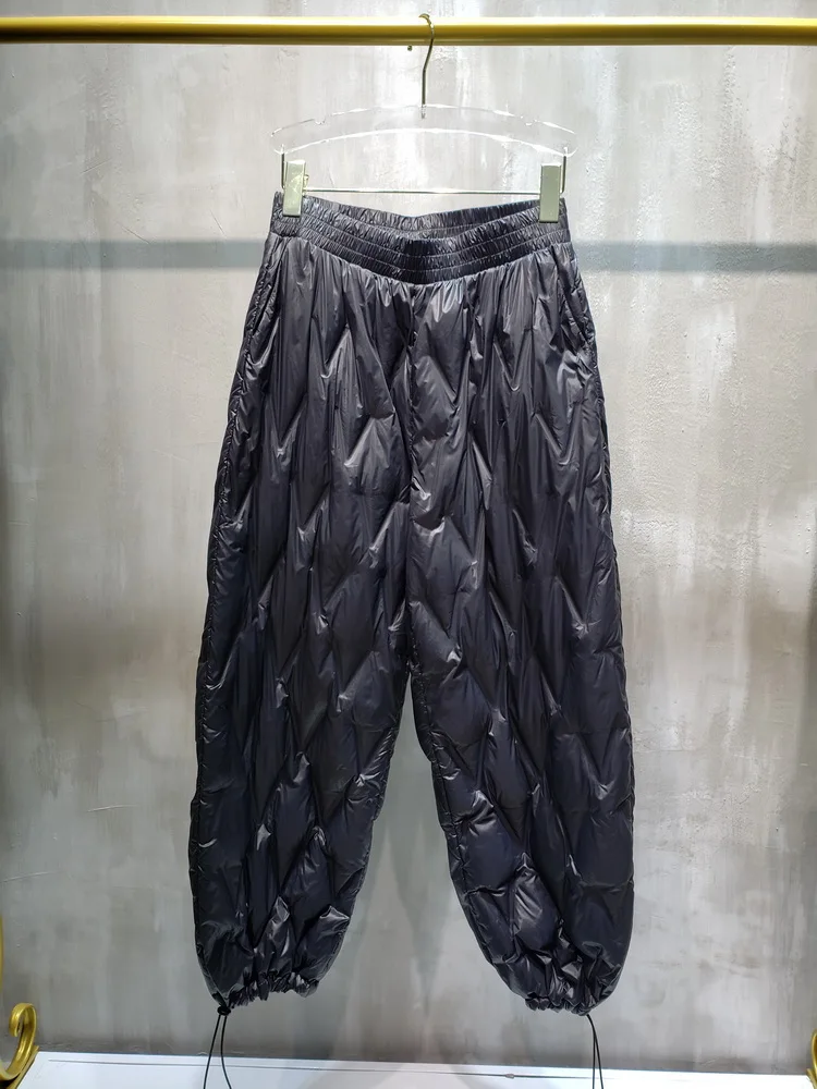 

Warm Winter Pants Pattern Loose Bloomers White Duck Down Thick Elastic Big Size Herem Pants Wide Legs Down Pants