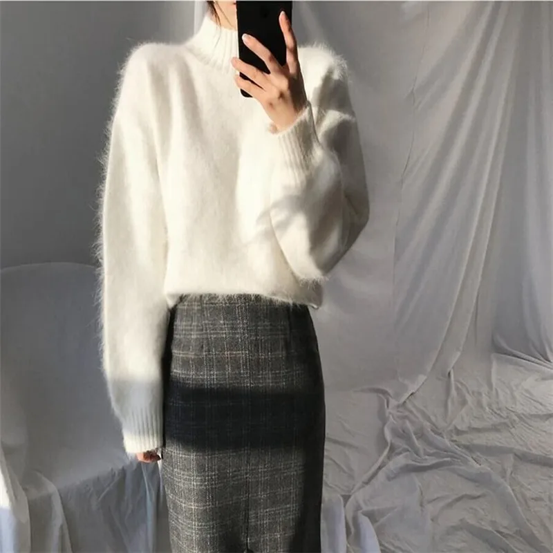 Semi-turtleneck Sweater Slim Fit Casual Fall/Winter New Mink Velvet Simple All-match Solid Color Pullover Women's Top | Женская