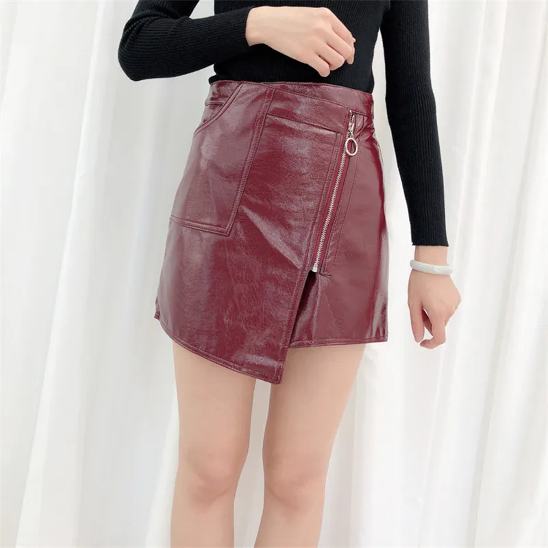 MUMUZI/Весенняя Осенняя Повседневная Женская юбка из искусственной кожи элегантная