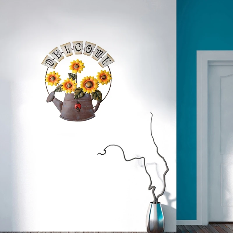 

Garden Welcomeing Signs Metal Hanging Yard Art Decorative Outdoor Garden Signs Sunflower Outside Hand-Painted Decor