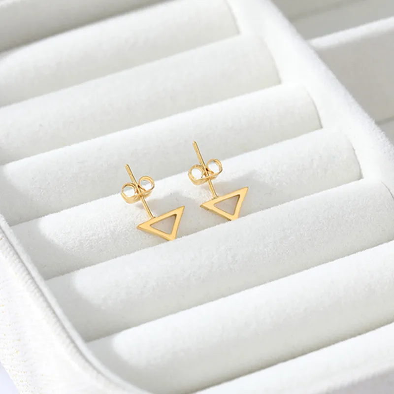 Простые треугольные геометрические серьги гвоздики из нержавеющей стали для