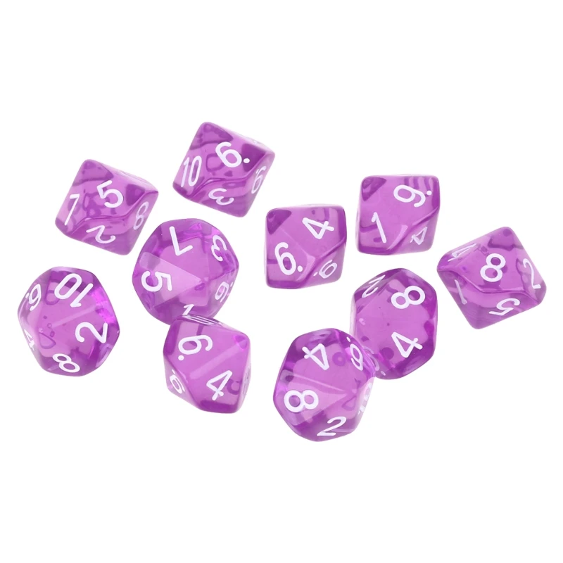 

425E 10pcs/set Acrylic Polyhedral Transparent Dice Colors 10 Sided Dices Table Board Playing Game