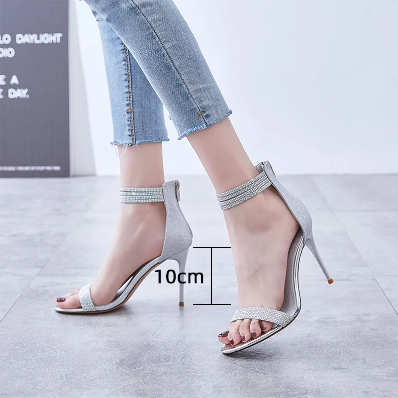 

Diamond sandals women's 2020 new sexy fairy style bandage thin heel fashion shining high heels summer boots women
