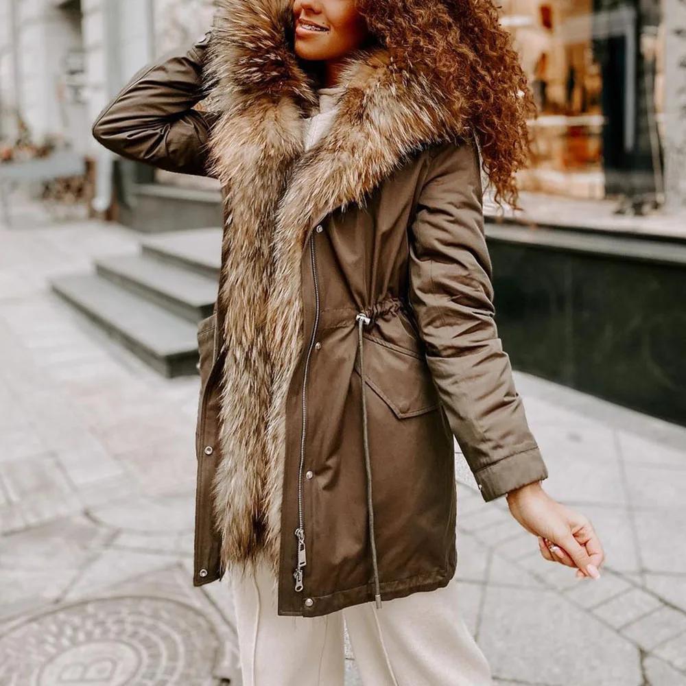 

Женская зимняя куртка из искусственного меха, модное повседневное длинное пальто, женская хлопковая куртка, стеганая куртка из 2021 хлопка