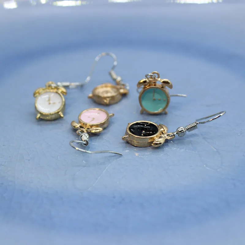 Funny Cute Simulation Small Alarm Clock Enamel Earrings Women's Fashion Creative Personality Hand-made DIY Jewelry Gifts | Украшения и