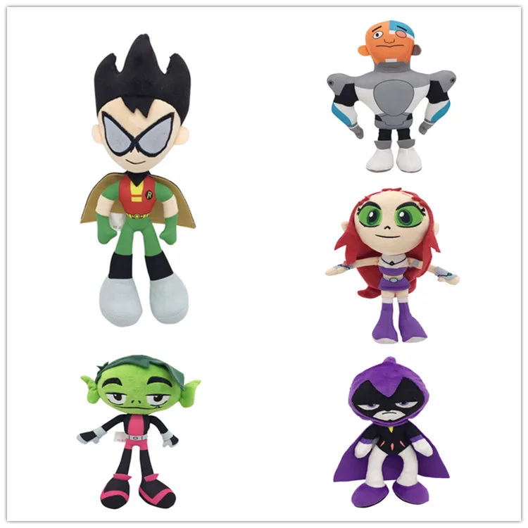 

5pcs/ot Movie Teen Titans Go Plush Toys Dolls 25cm Robin Cyborg Starfire Raven Beast Boy Soft Stuffed Plush Toys Kids for Gifts