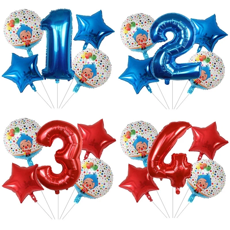 

5pcs Cartoon Plim Plip Clown Foil Balloons Set Happy Birthday Party Decorations Inflatable Helium Globos Children Classic Toys