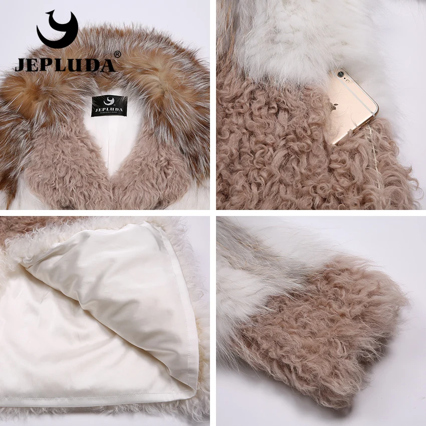 JEPLUDA Fashion женская шуба из натурального меха лиса лама комбинируйте высокое