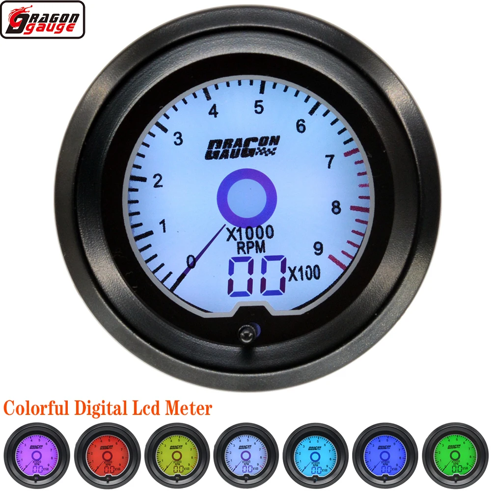 

Дракон УФ-фильтр 52 мм с 2 "7 цветов Подсветка ЖК-дисплей цифровой указатель Авто Тахометр 0-9000 об/мин метр Бесплатная доставка