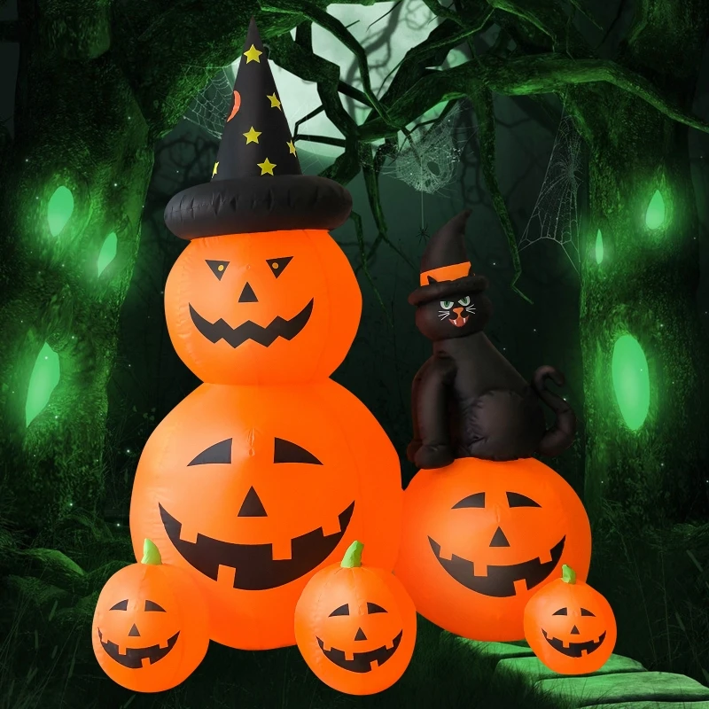 

Halloween Outdoor Garden Yard Blow up Props Christmas Inflatable LED Light Witch Hat Pumpkin Black Cat Decoration