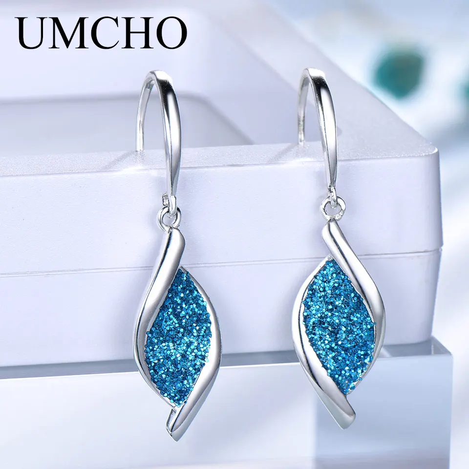 Женские Висячие серьги UMCHO синие блестящие из стерлингового серебра 925 пробы в