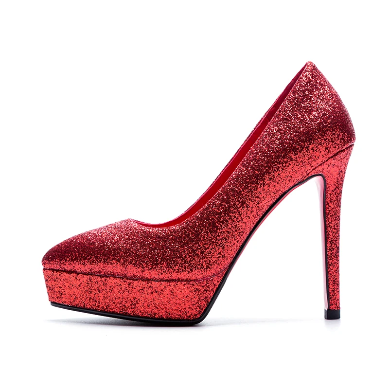 2019 сезон весна осень красное женское с пайетками свадебные туфли украшениями в