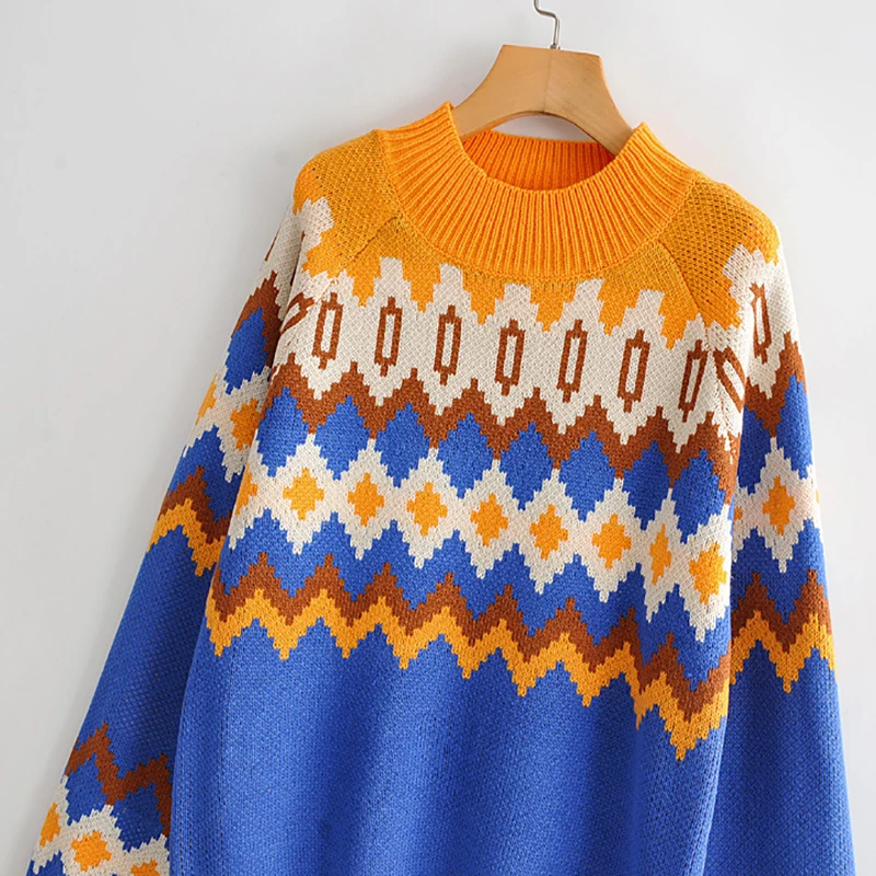 

2019 fall street urban leisure European and American women's cotton sleeve head super thick round collar loose sweater women