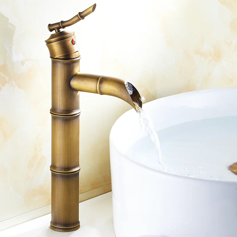 european antique bathroom faucet brass basin faucets tap tall bamboo hot cold water with two pipes kitchen taps free global shipping