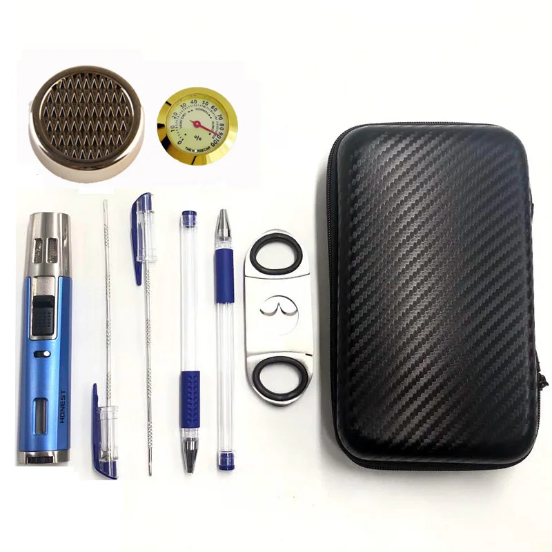 Двойная прямая синяя газовая зажигалка с пламенем и резаком для сигар