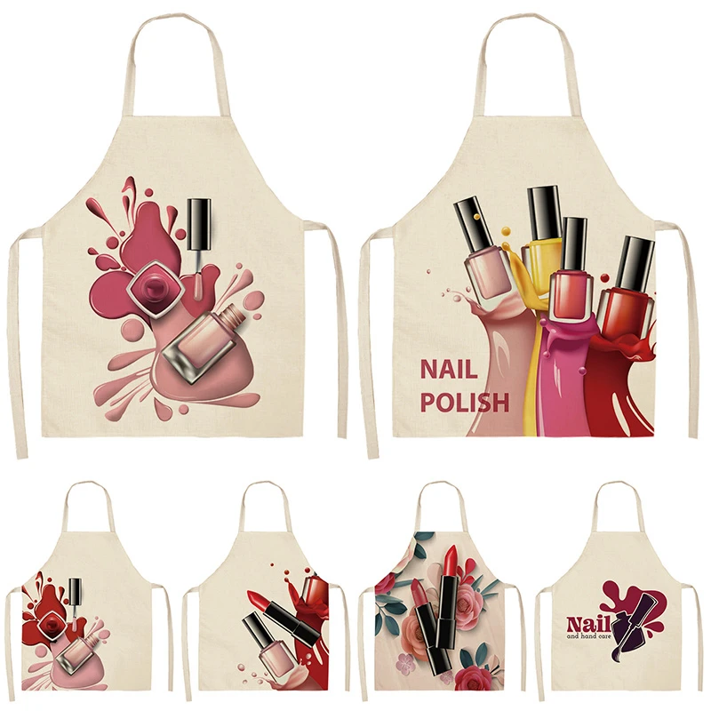 

Nail Polish Lipstick Kitchen Aprons For Women 53*65cm Cotton Linen Bibs Household Cleaning Pinafore Home Cooking Apron 46328