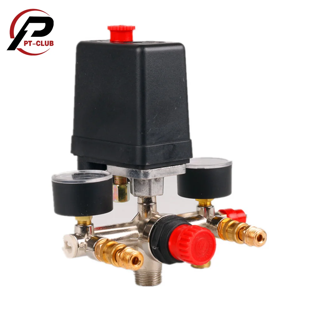 

90-120PSI 230V 220V Air Compressor Pressure Valve Switch Pump Switch Control Manifold Relief Regulator Gauges Aluminum Alloy Bra