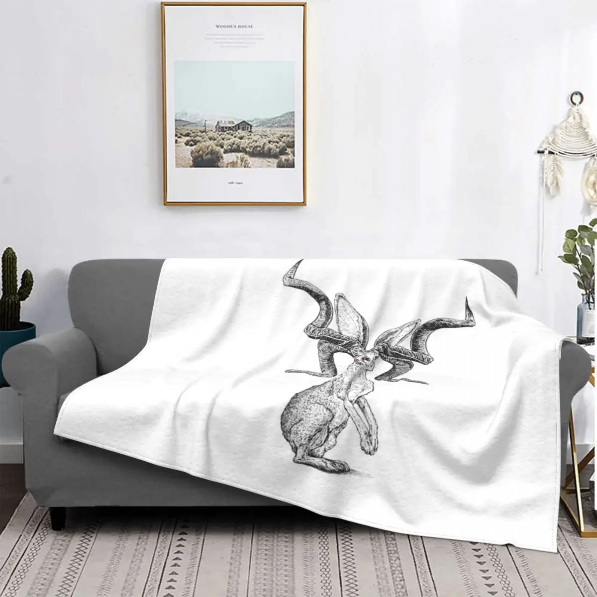 

Hell's Hare-manta a cuadros para cama, colcha de lino, manta Kawaii a cuadros