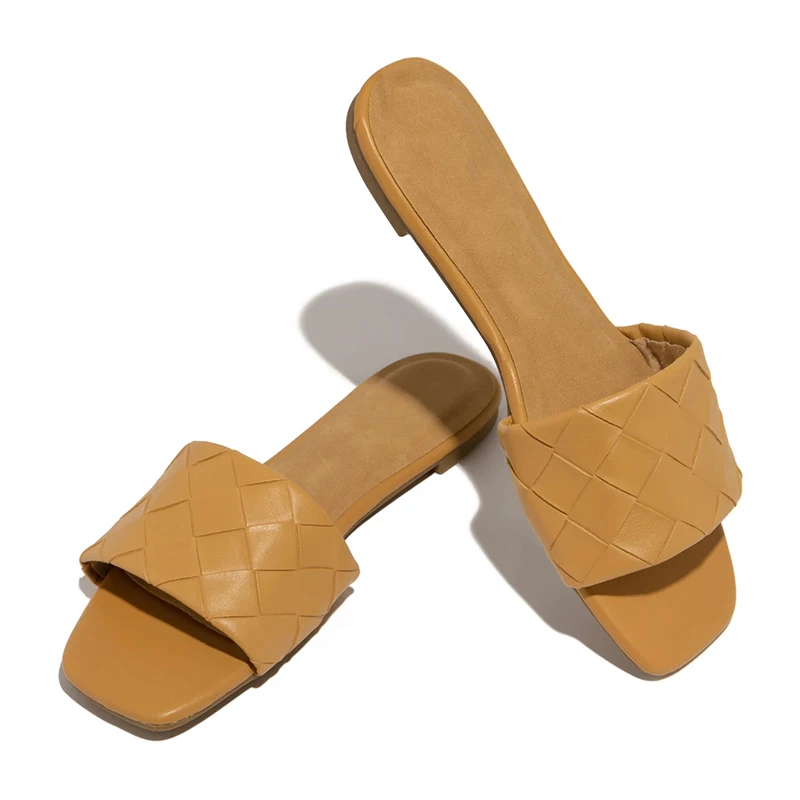 

Mature Sexy Slippers Women Flat Weave Slides Pu Open Toe Outdoor Beach Sandals Modern Fashion Shoes Ladies Female Summer Whosale