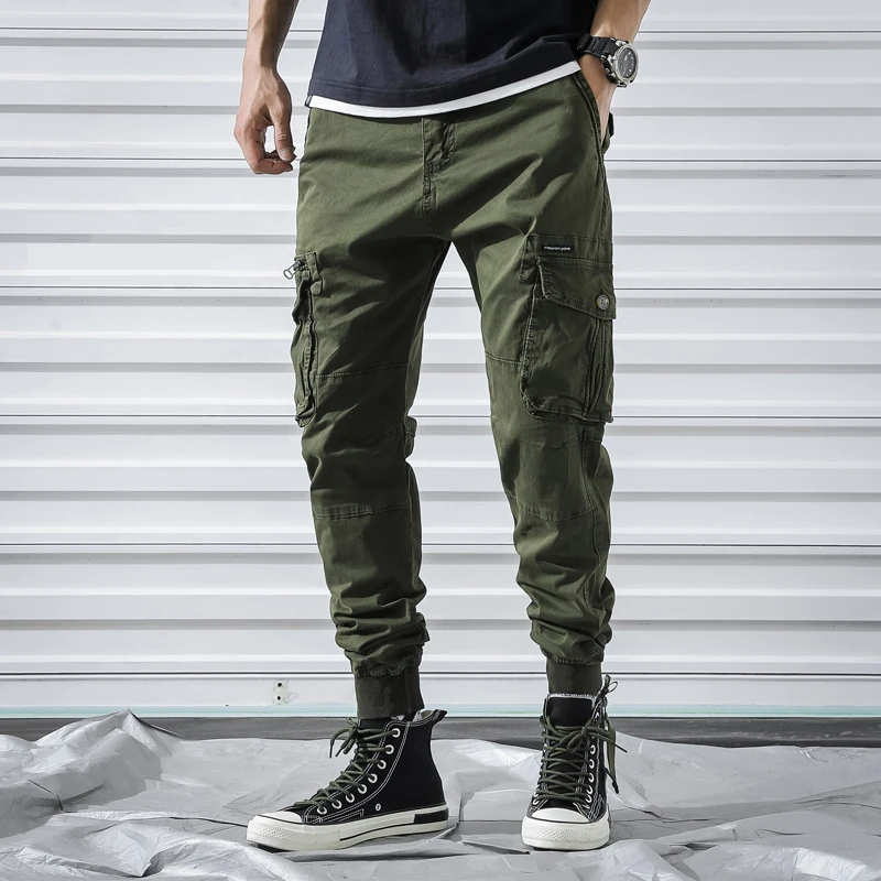 

New Autumn Cargo Pants Men Casual Cotton Slim Joggers Men Side-pockets Streetwear Hip Hop trousers Joggers Safari Style Pants