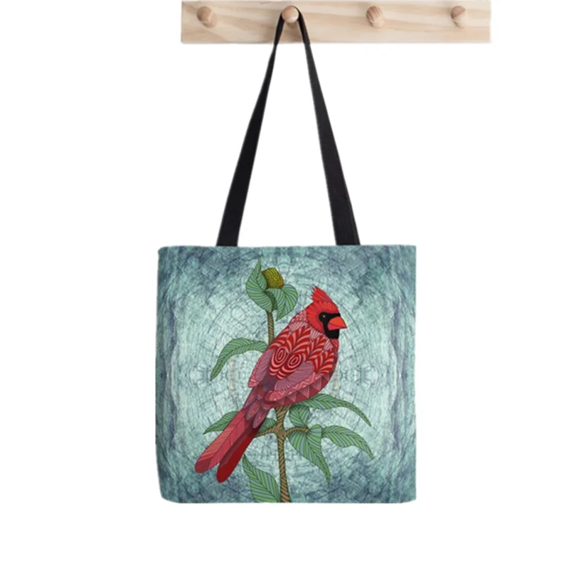 

Women Shopper bag red cardinal Printed Kawaii Bag Harajuku Shopping Canvas Shopper Bag girl handbag Tote Shoulder Lady Bag