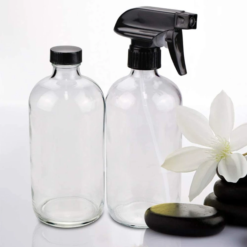 

2pcs 250ml Empty Glass Spray Bottles Refillable Container for Essential Oils Cleaning Products Aromatherapy Durable Trigger